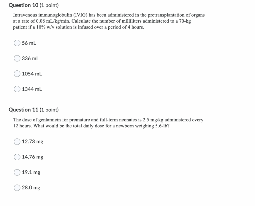 Solved Question 10 1 Point Intravenous Immunoglobulin Chegg