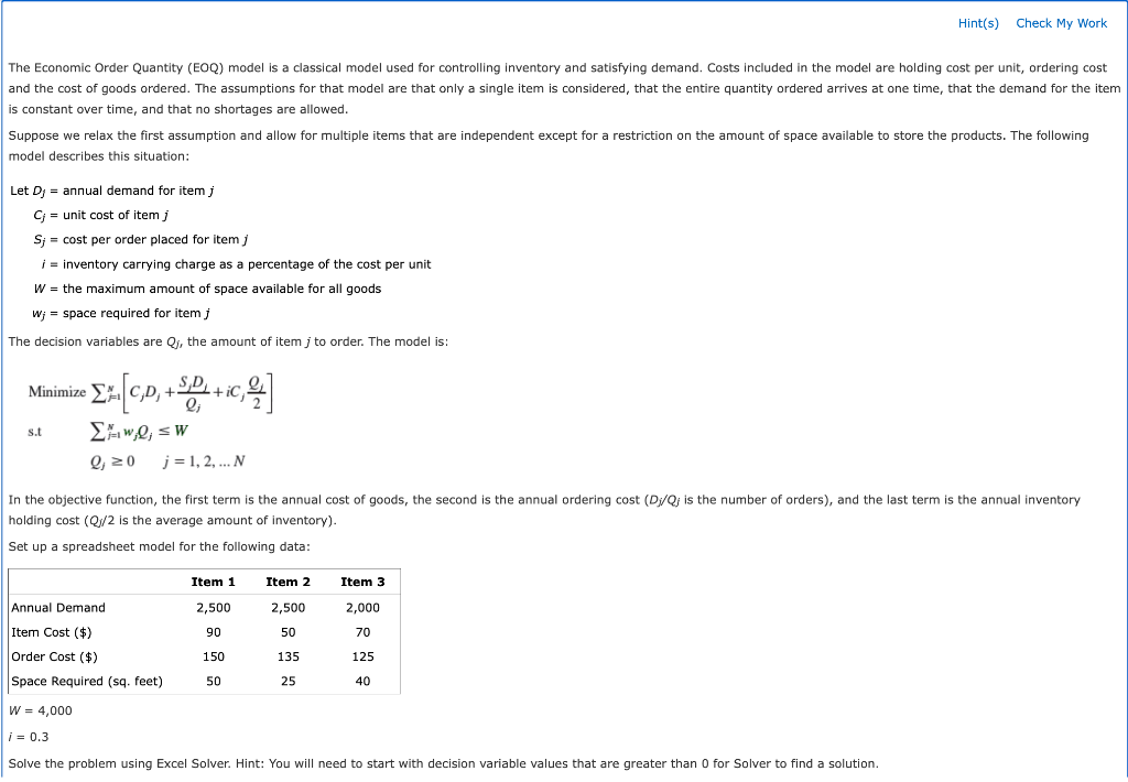 Solved The Economic Order Quantity (EOQ) model is a | Chegg.com