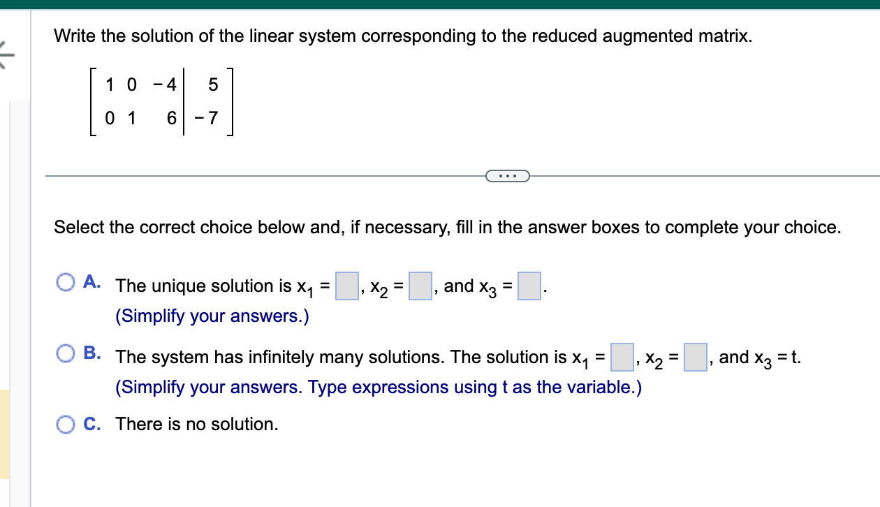 Solved Write the solution of the linear system corresponding | Chegg.com