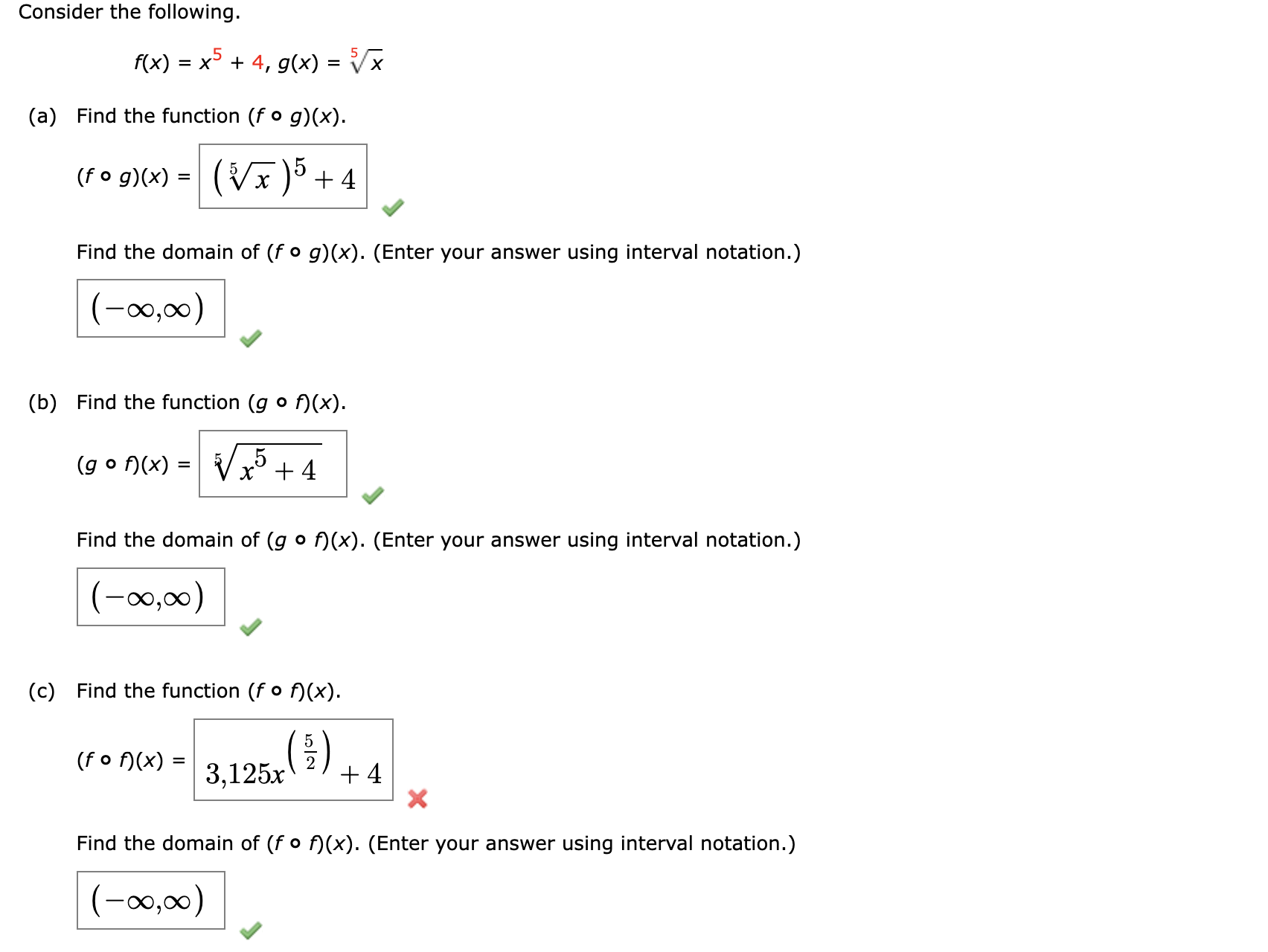 Solved consider the following. f(x)=x5 + 4, g(x)= 5 root x. | Chegg.com