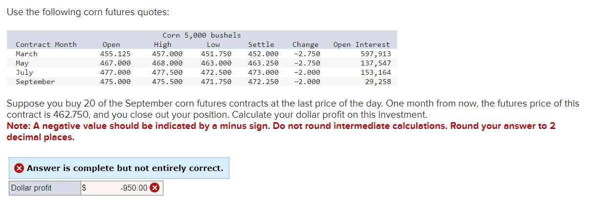 Solved Use The Following Corn Futures Quotes:corn 5,000 