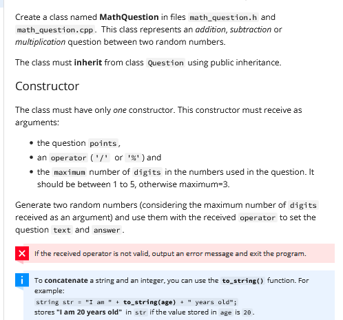 Solved Create a class named MathQuestion in files | Chegg.com