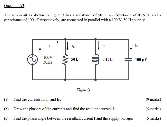 Solved Question A3 The ac circuit as shown in Figure 3 has a | Chegg.com