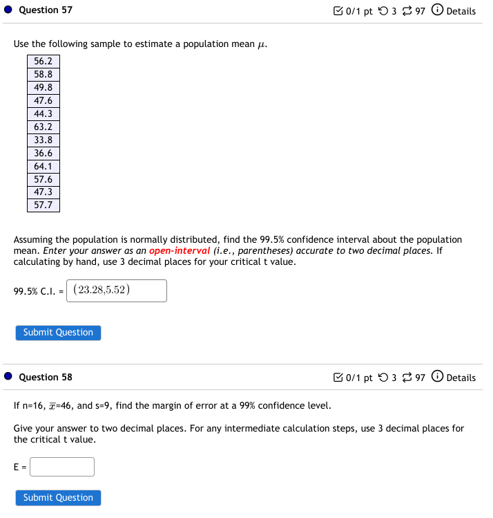 Solved Use the following sample to estimate a population | Chegg.com