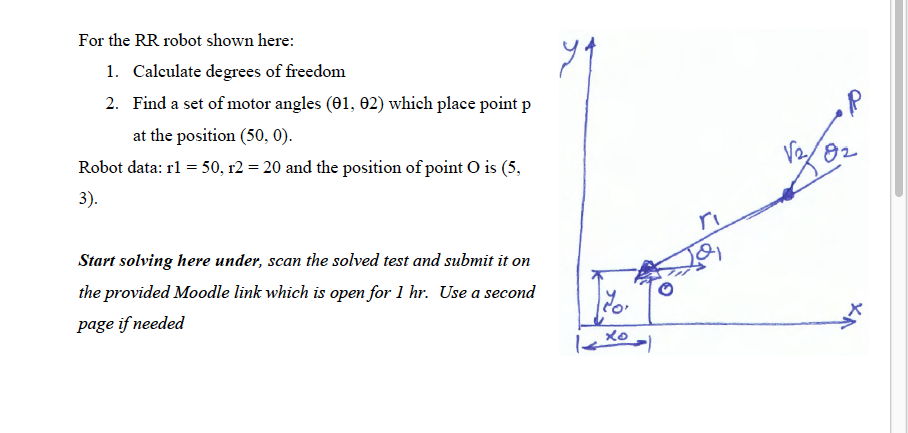 Solved For the RR robot shown here: 1. Calculate degrees of | Chegg.com