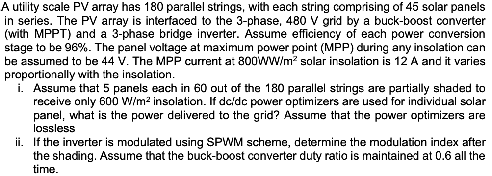 Solved A utility scale PV array has 180 parallel strings, | Chegg.com