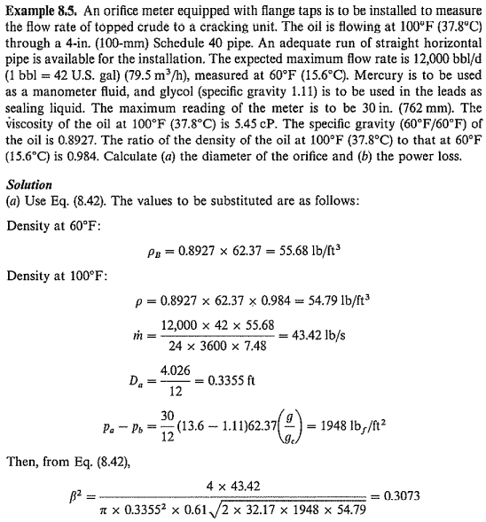 Example 8.5. An orifice meter equipped with flange | Chegg.com