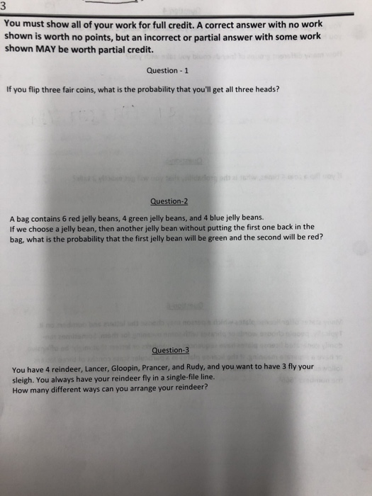 Solved You must show all of your work for full credit. A | Chegg.com