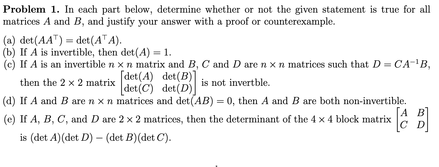 Solved = = = Problem 1. In each part below, determine | Chegg.com