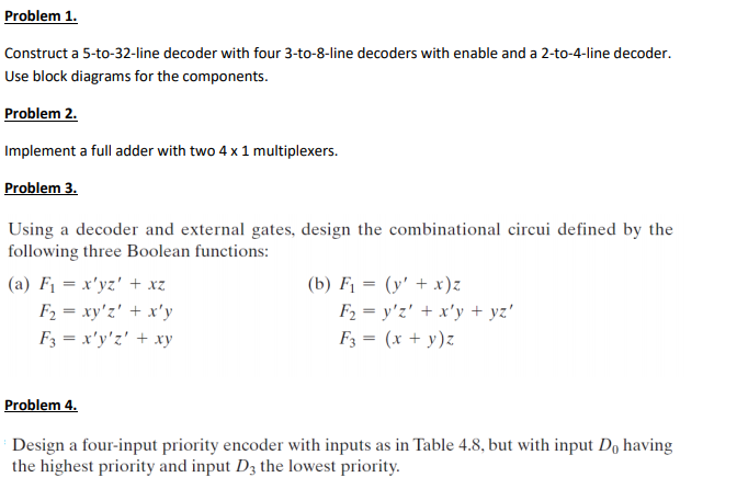 Solved Problem 1 Construct A 5 To 32 Line Decoder With Four Chegg Solved Problem 1 Construct A 5 To 32 Line Decoder With Four Chegg