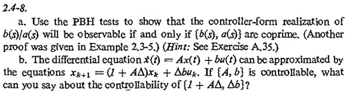 2.4-8. a. Use the PBH tests to show that the | Chegg.com