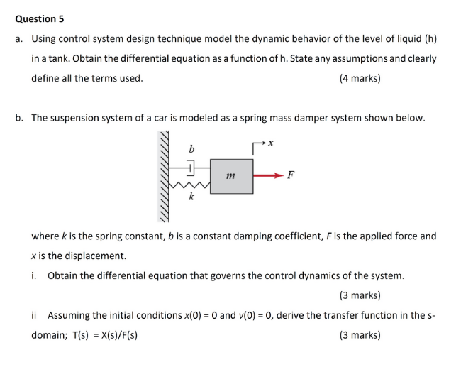 Solved Question 5 a. Using control system design technique | Chegg.com