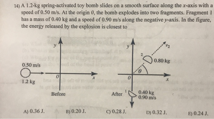 Solved 14) A 1.2-kg spring-activated toy bomb slides on a | Chegg.com