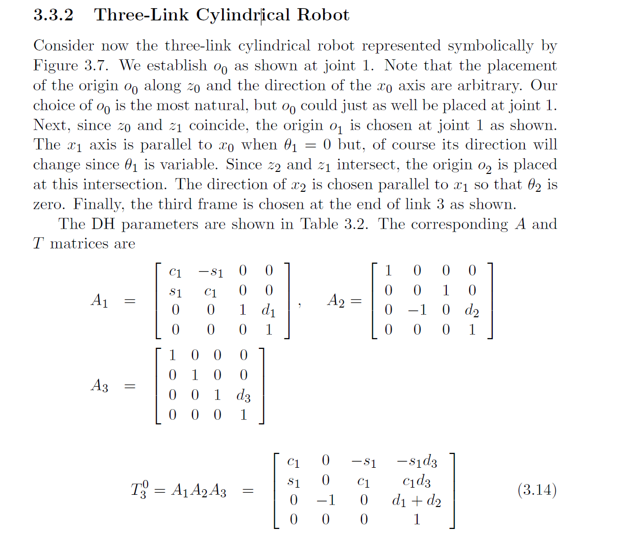 Find the Jacobian for the threelink cylindrical