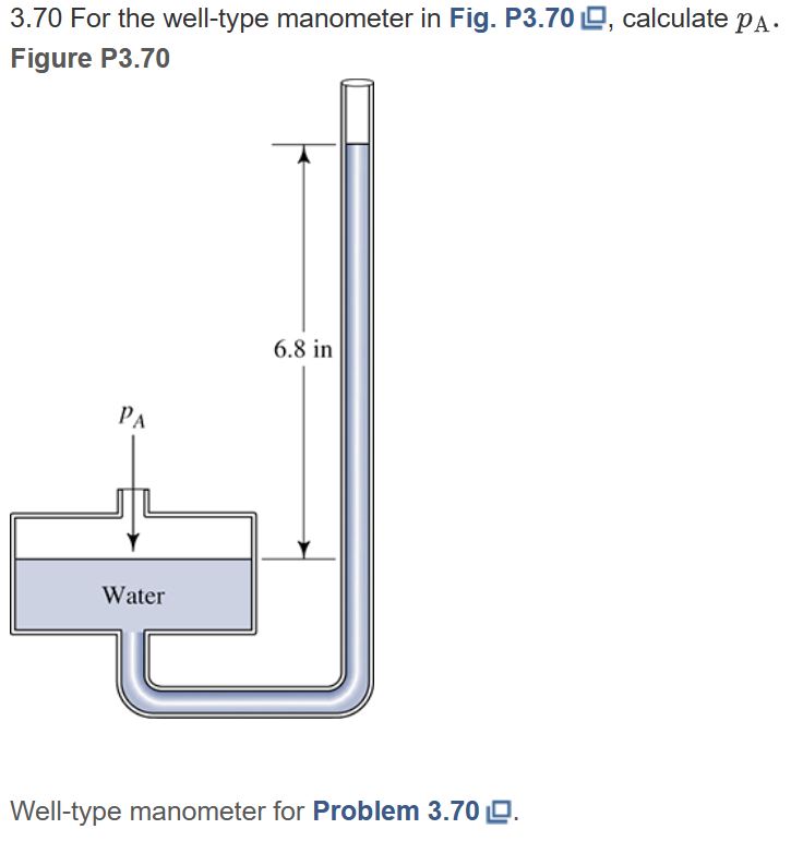 Solved Figure P3.70Welltype manometer for Problem 3.70 미.