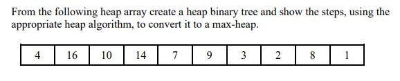 Solved From the following heap array create a heap binary | Chegg.com