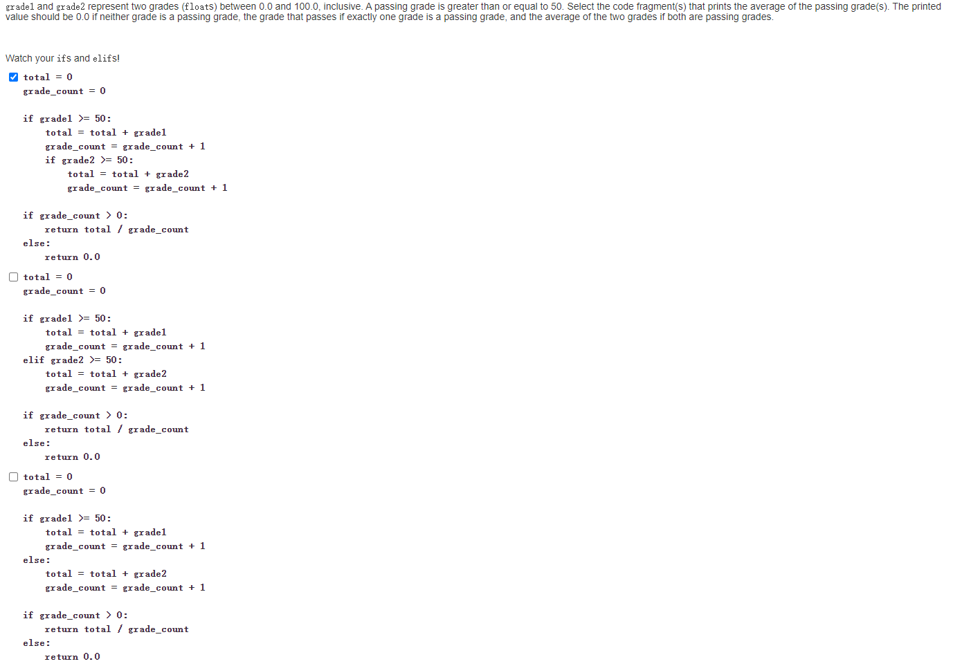 Solved grade and grade2 represent two grades (floats) | Chegg.com