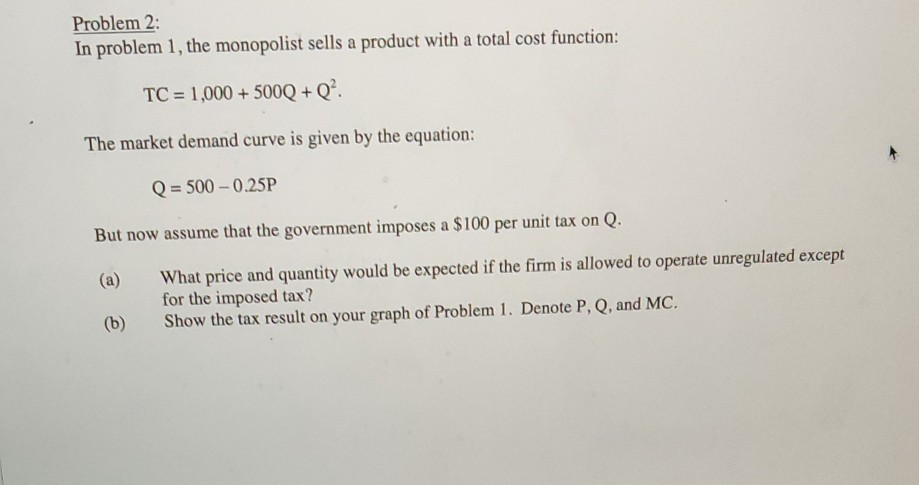 Solved Problem 2: In problem 1, the monopolist sells a | Chegg.com
