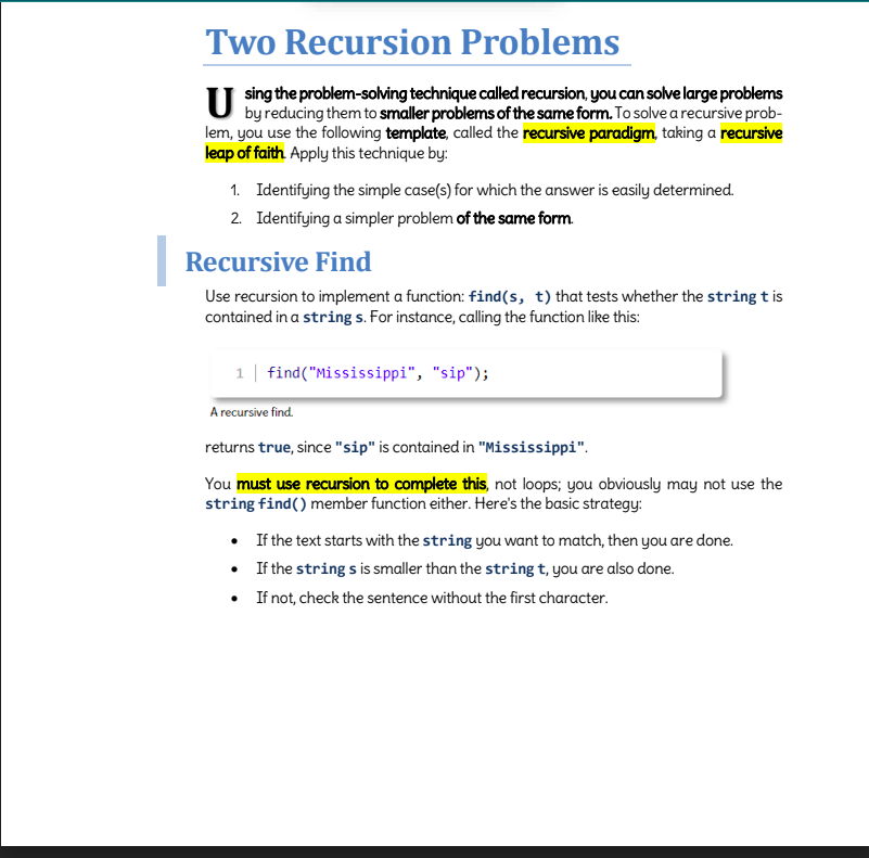 Solved Two Recursion Problems U sing the problem-solving | Chegg.com