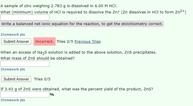 solved-a-sample-of-zinc-weighing-2-783-g-is-dissolved-in-chegg