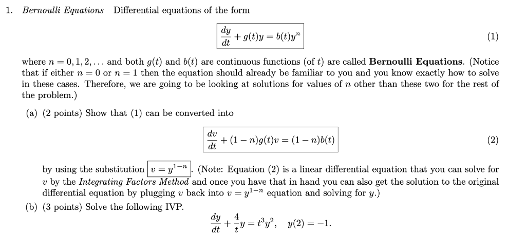 Solved 1. Bernoulli Equations Differential Equations Of The 