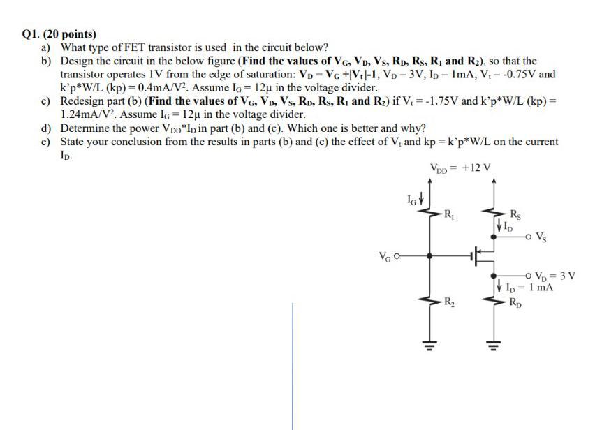 Solved Q1. (20 points) a) What type of FET transistor is | Chegg.com