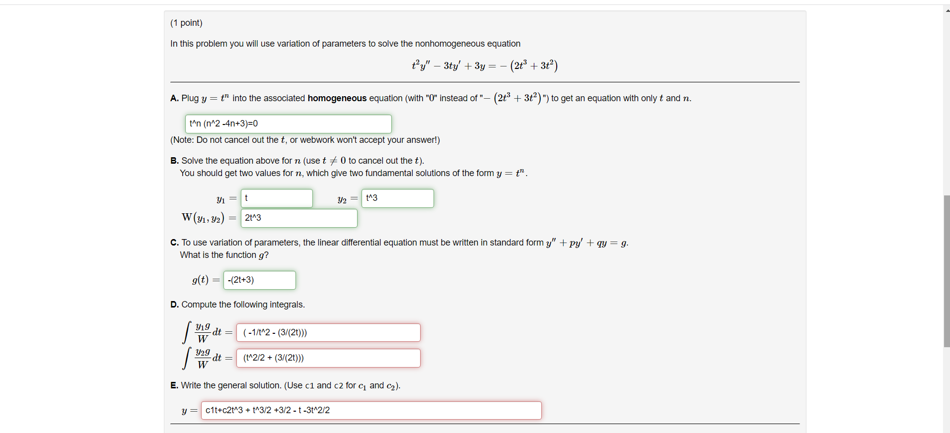Solved In this problem you will use variation of parameters | Chegg.com