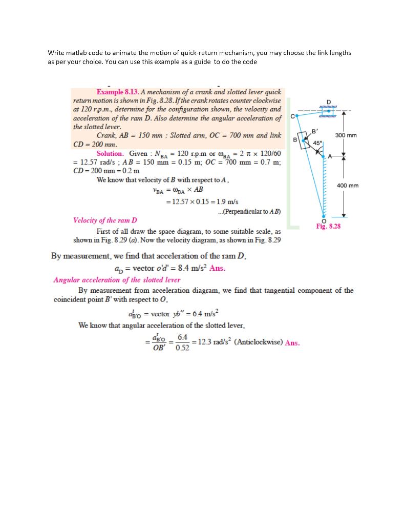 Solved Write matlab code to animate the motion of Solved Write matlab code to animate the motion of