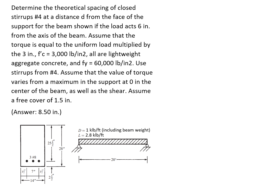 Solved Determine The Theoretical Spacing Of Closed Stirrups 