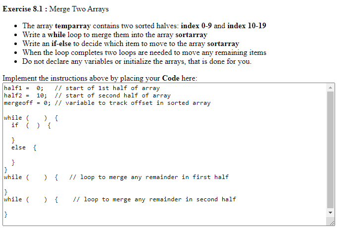 Solved Exercise 8.1 : Merge Two Arrays • The Array Temparray | Chegg.com