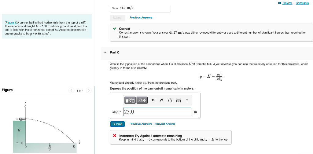 Solved (Figure 1)A cannonball is fired horizontally from the | Chegg.com