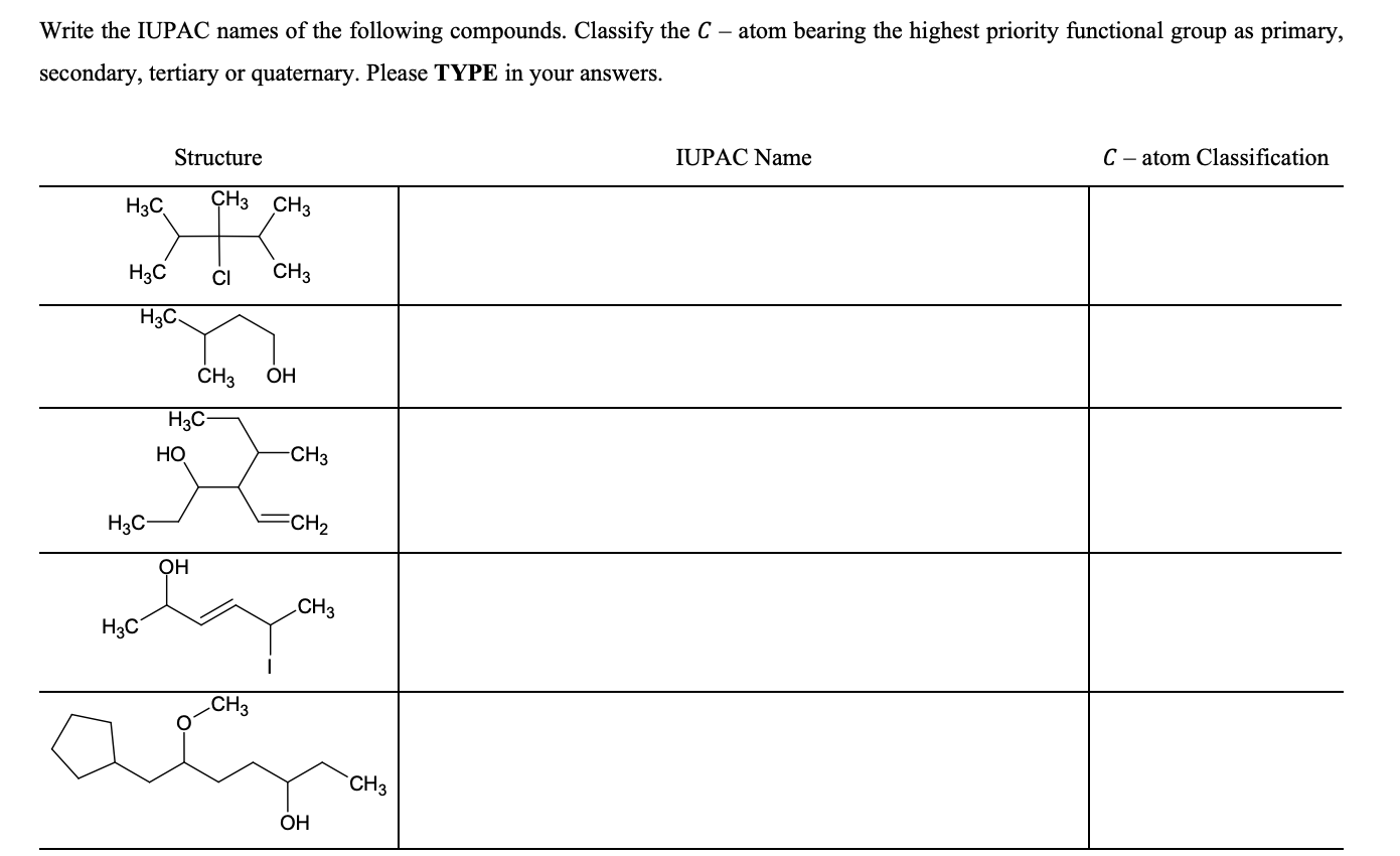 Solved Write the IUPAC names of the following compounds. | Chegg.com