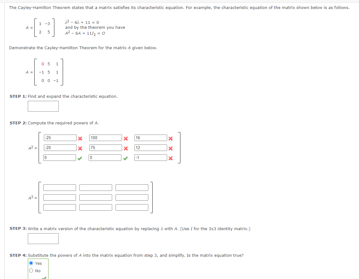 Solved The Cayley Hamilton Theorem States That A Matrix Chegg