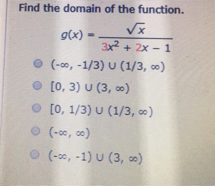 Solved Find The Domain Of The Function G X 3x2 2x 1 Chegg Com