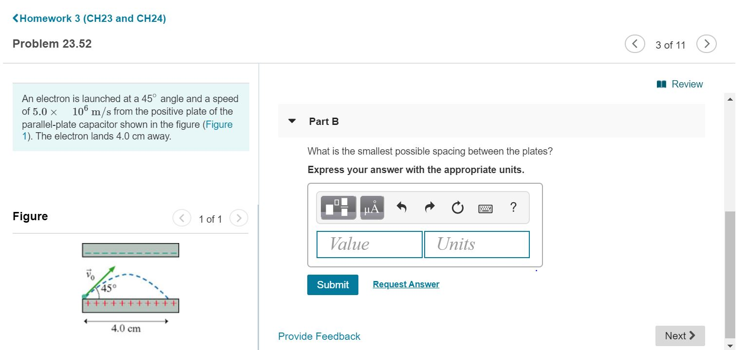 Solved Al Review An electron is launched at a 45° angle and | Chegg.com