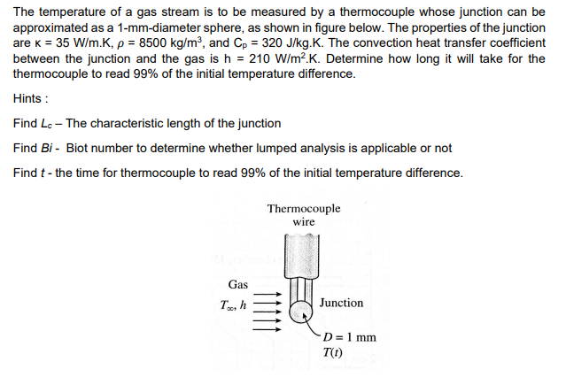 Solved The temperature of a gas stream is to be measured by | Chegg.com