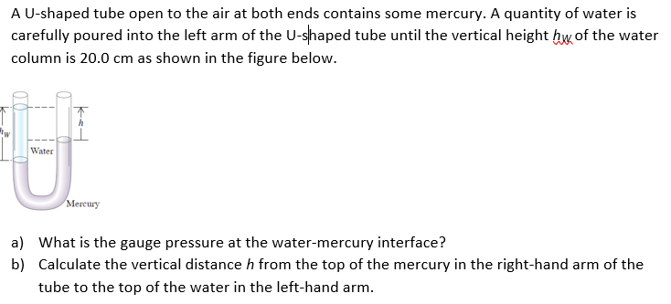 Solved A U-shaped tube open to the air at both ends contains | Chegg.com