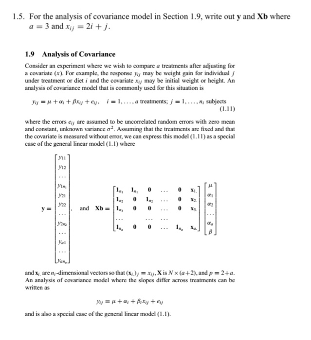 Solved 1.5. For the analysis of covariance model in Section | Chegg.com