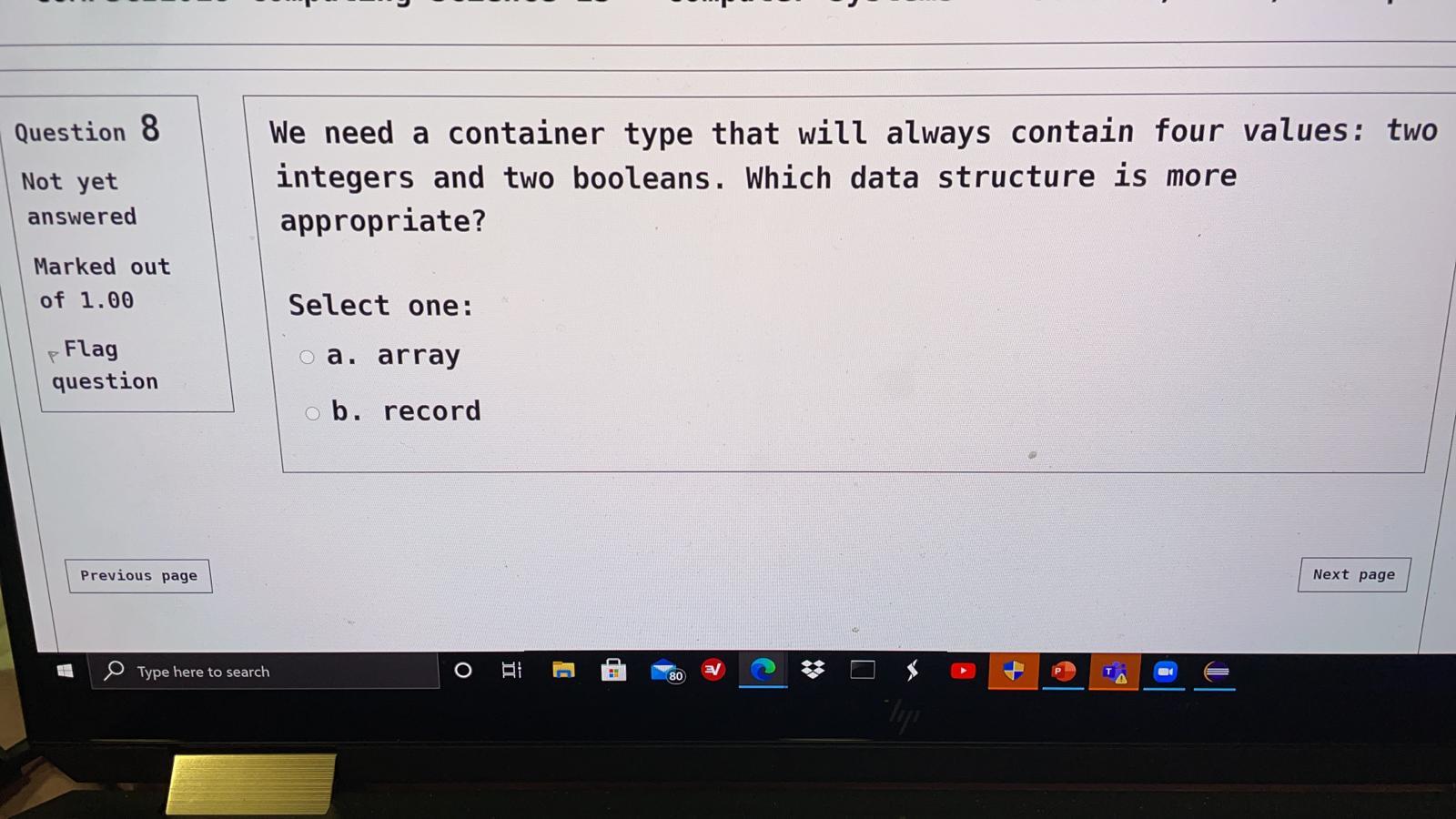 Solved Question 8 Not yet answered We need a container type | Chegg.com