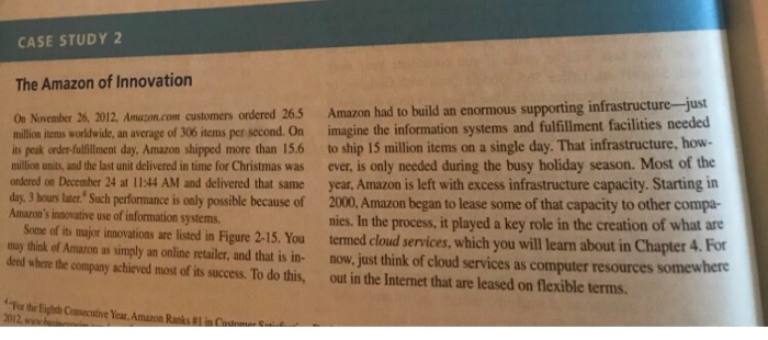 Solved: CASE STUDY 2 The Amazon Of Innovation Frastructure... | Chegg.com