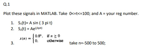 Solved Q.1 Plot these signals in MATLAB. Take 0