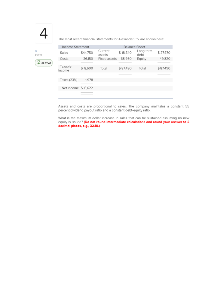 Solved 4 The most recent financial statements for Alexander