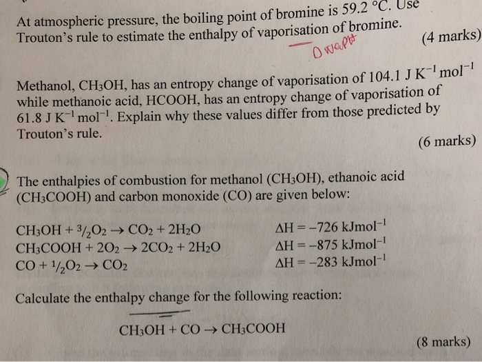 Solved At atmospheric pressure, the boiling point of bromine
