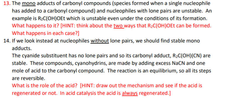 Solved 13. The mono adducts of carbonyl compounds (species | Chegg.com