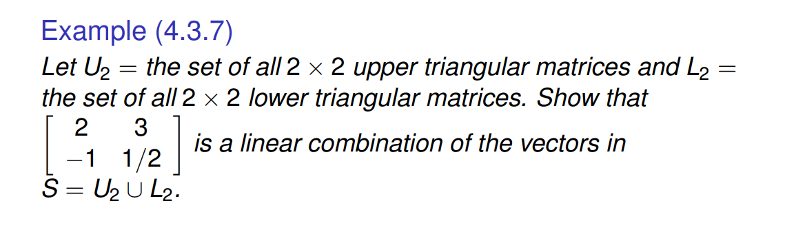 Solved Example (4.3.7) Let U2 the set of all 2 x 2 upper | Chegg.com