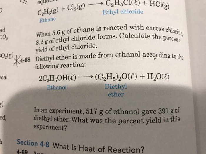 Solved eqa C2H6(g) + C12(g)→ C2H5 Ethyl chloride Ethane