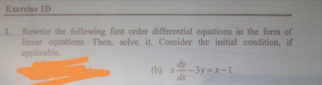 Solved Exercise ID 1. Rewrite The Following First Order | Chegg.com