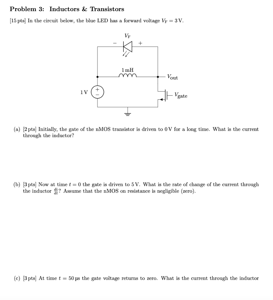 Solved [15 pts] In the circuit below, the blue LED has a | Chegg.com