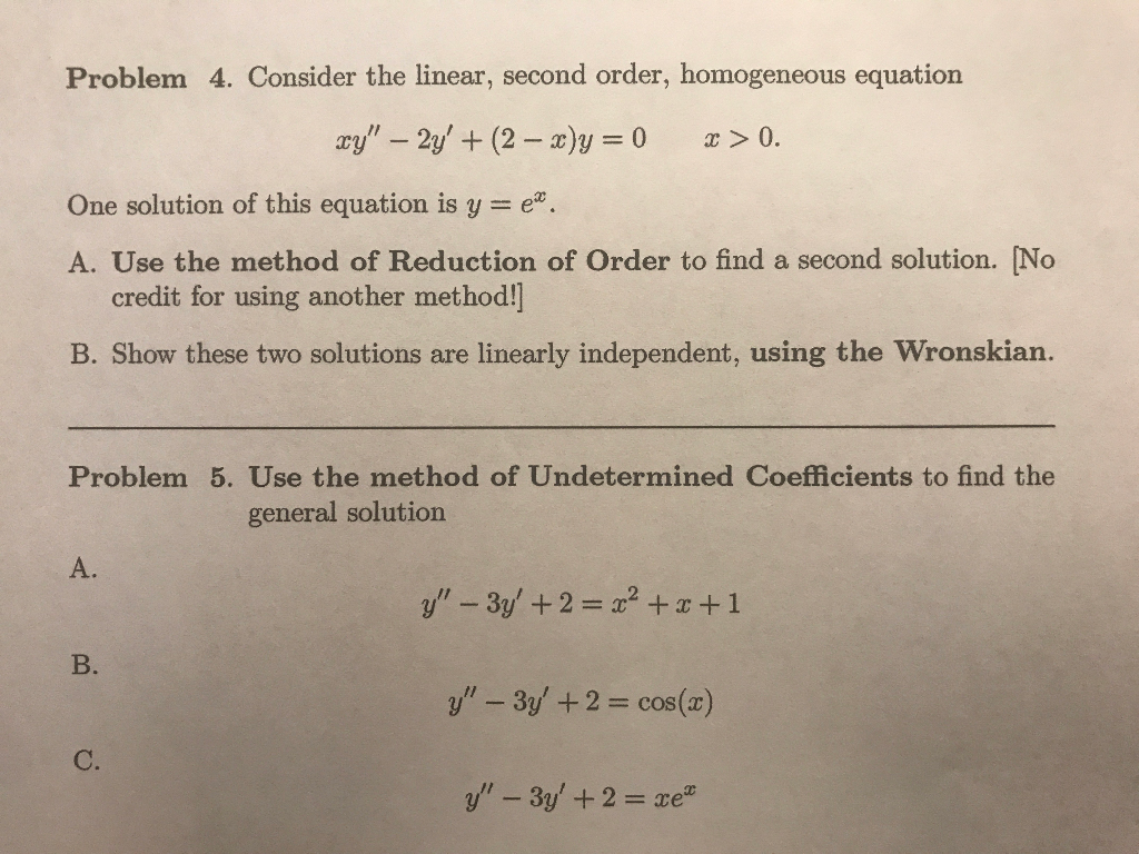 Solved Problem 4. Consider The Linear, Second Order, | Chegg.com