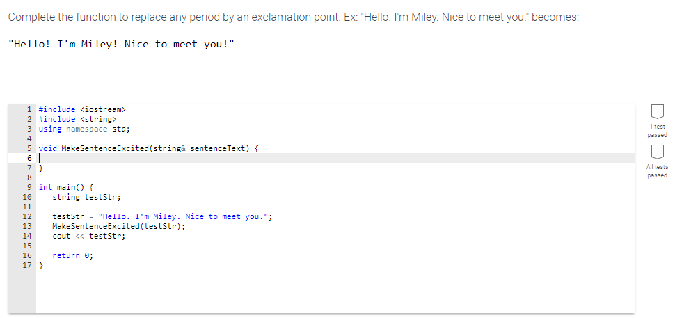 Solved Complete the function to replace any period by an | Chegg.com